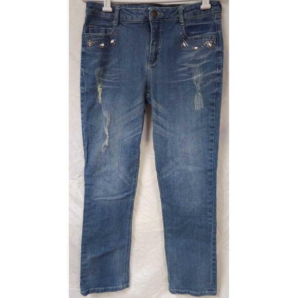 Monroe And Main 10 Embellished Distressed Studded Destroyed Straight Jean 30x29 - Picture 1 of 14